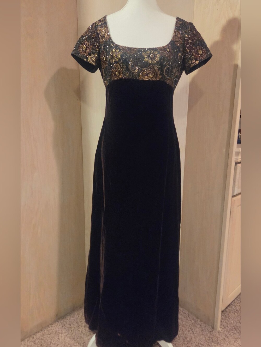 Vintage Kay Unger brocade and velvet evening gown